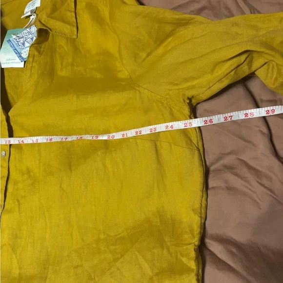 Sigrid Olsen 100% Linen Button Front Tunic Top Womens Size 1X Mustard Yellow NWT - Picture 5 of 6
